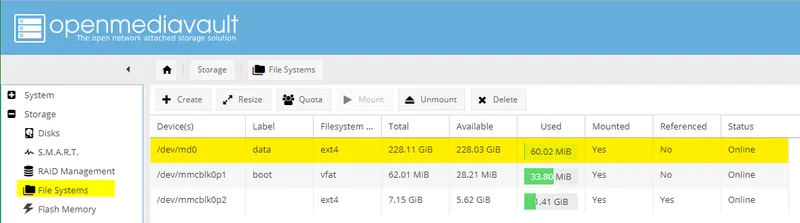 Configuring OMV: Storage