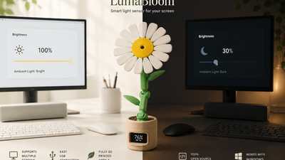 LumaBloom — 3D Printed Ambient Light Sensor Flower for Monitor Brightness Control
